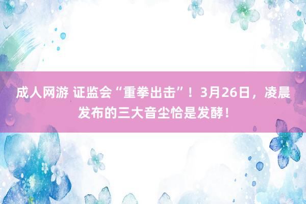 成人网游 证监会“重拳出击”！3月26日，凌晨发布的三大音尘恰是发酵！